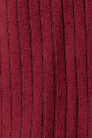 Deep red ribbed fabric texture with vertical stripes, perfect for stylish clothing.