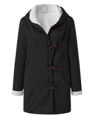 Full size long sleeve hooded toggle jacket featuring buttoned pockets and cozy lining, perfect for chilly days.