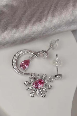 2 Carat Moissanite 925 Sterling Silver Moon & Star Earrings with pink gemstones and platinum plating.