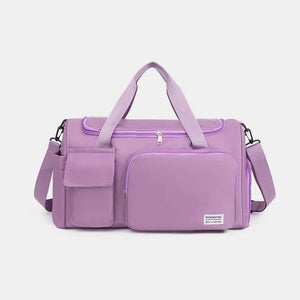 Oxford cloth travel bag with detachable strap in purple, oversized design, ideal for trips and daily use.