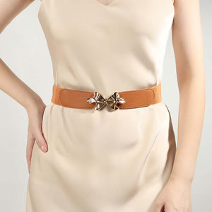 Stylish alloy buckle elastic belt in tan, designed for comfort and elegance, perfect for enhancing any outfit.