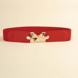 Alloy buckle elastic belt in red with a stylish gold-tone buckle, perfect for enhancing outfits.