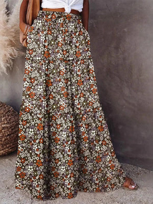Floral Print Maxi Skirt featuring vibrant flowers, a flowy design, and convenient pockets for summer style.