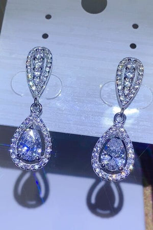 2 carat moissanite teardrop earrings in sterling silver, sparkling design, perfect for special occasions.