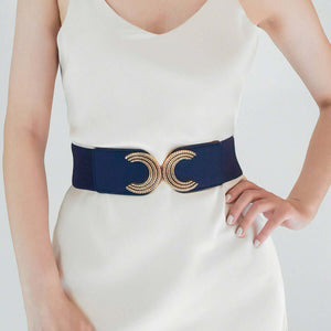 Stylish Double C Buckle Elastic Belt in navy, featuring a chic PU design. Ideal for enhancing any outfit.