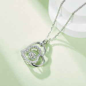 Moissanite 925 sterling silver heart necklace featuring a sparkling center stone and intricate design, perfect for any occasion.
