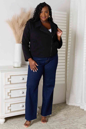 Culture Code full size zip-up jacket with pockets, styled for a casual outfit, worn by a model in a modern setting.