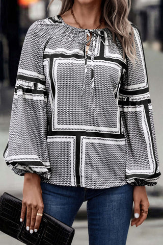 Casual and Stylish Women's Balloon Sleeve Blouse with Contrast Print