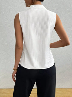 Back view of Texture Notched Sleeveless Top showcasing its ribbed design and elegant fit.