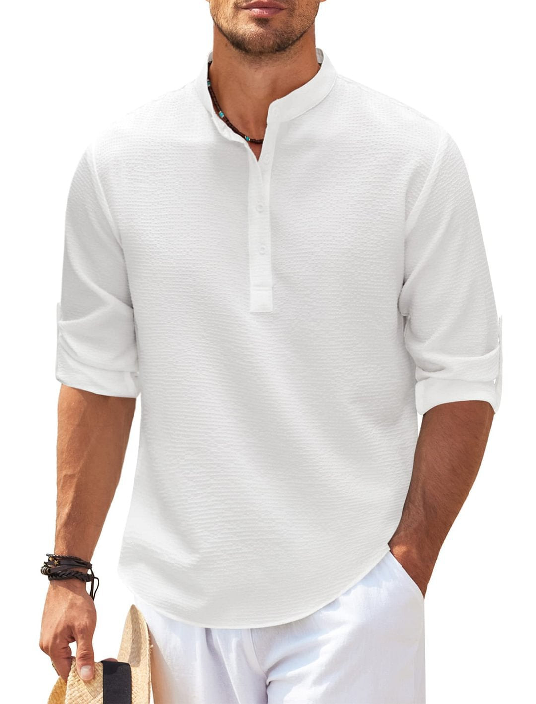 Long Sleeve Stand Collar Solid Color Shirt