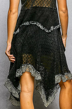 POL Texture Lace Ruffled Sleeveless Dress showcasing unique weaving and lace ruffles for a breezy look.