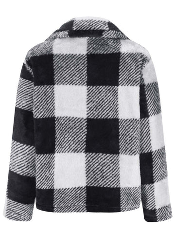 Full-size plaid jacket with zipper closure and long sleeves