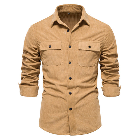 Slim Corduroy Solid Color Long Sleeve Shirt
