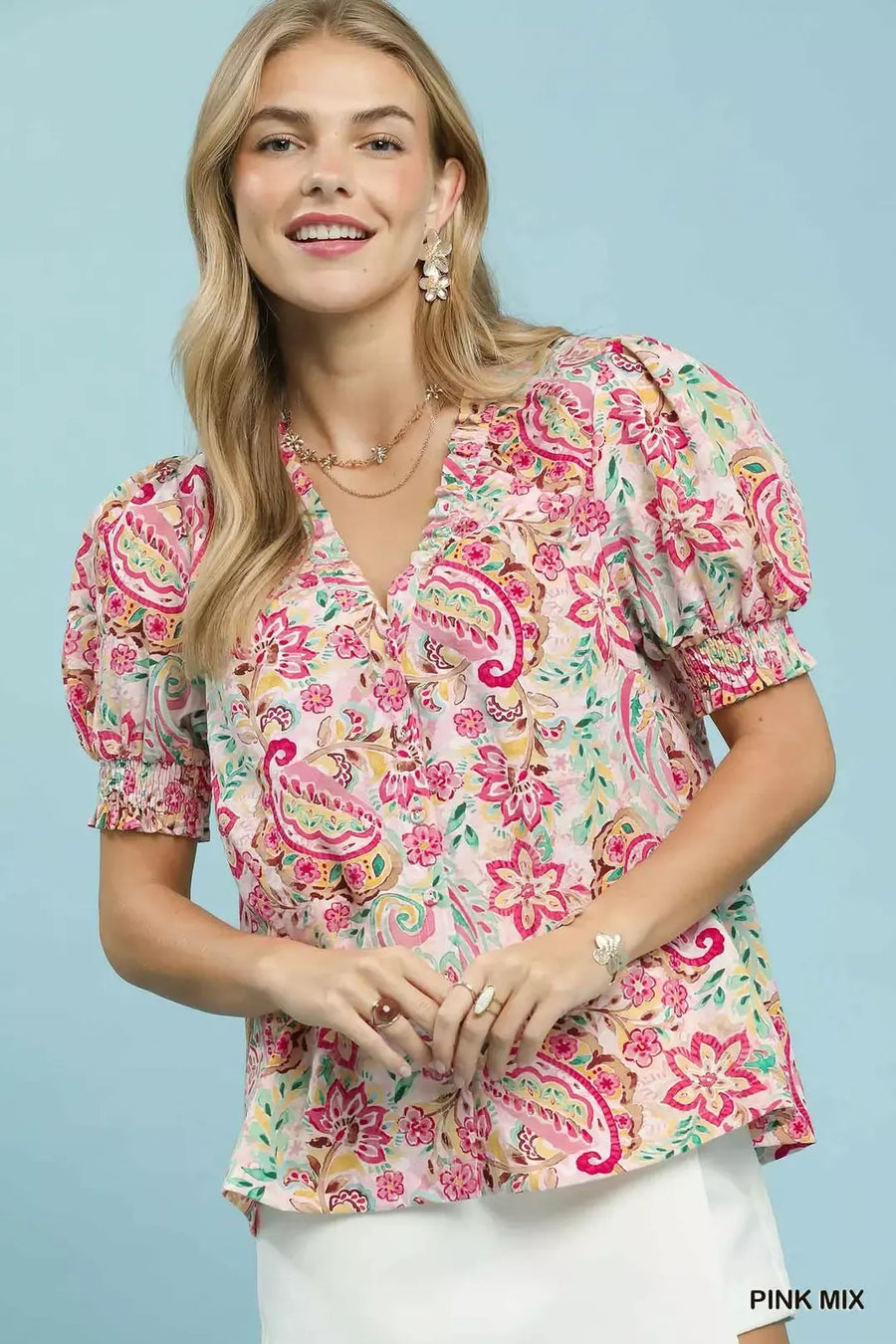 Umgee Mix Paisley Floral Button Down Shirt