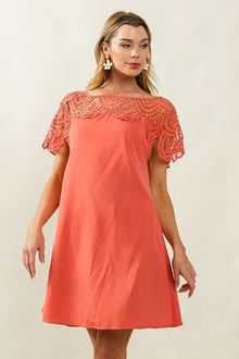 BiBi Crochet Lace Yoke Detailed Wrinkled Dress