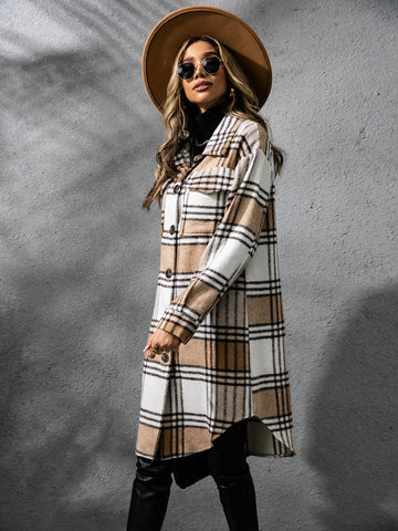 Chic plaid coat for women, long sleeves