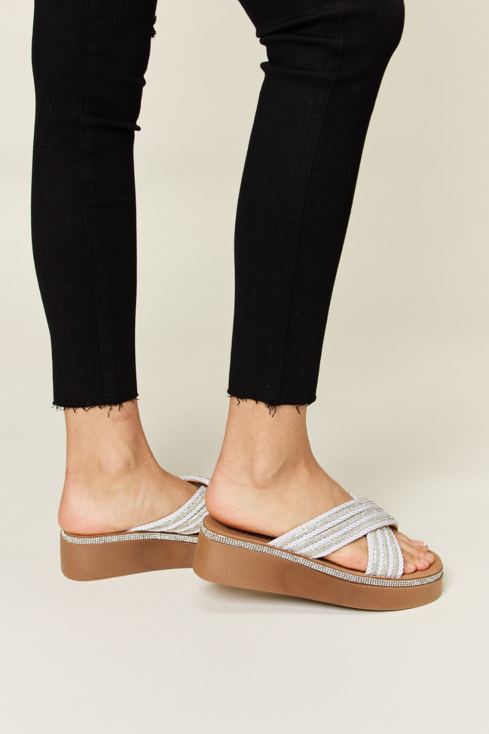Forever Link Rhinestone Platform Wedge Sandals featuring sparkling straps and trendy wedge heel for stylish comfort.