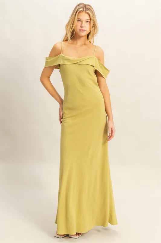 HYFVE Flattering Fit Cami Maxi Dress in stylish olive green, featuring cami neckline and flattering silhouette.