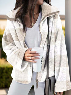 Cozy full size plaid zip-up long sleeve jacket for stylish layering during chilly days.