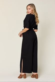 Full Size V-Neck Tie Front Jumpsuit