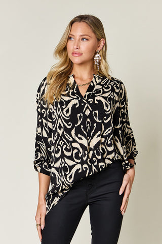 Elevate your style with our Double Take Printed Blouse. Perfect fit for every size, machine washable, sheer-free comfort. Buy now!
