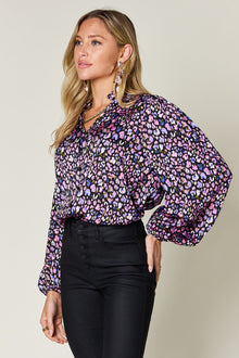 Double Take Full Size Printed Long Sleeve Blouse