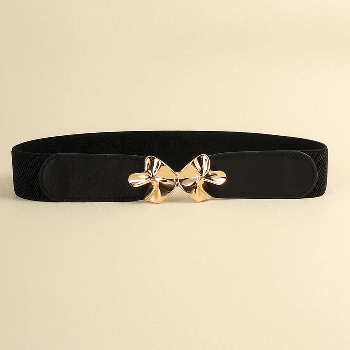 Stylish black alloy buckle elastic belt with a chic bow design, perfect for enhancing outfits. Length: 23.6 in, Width: 2.4 in.