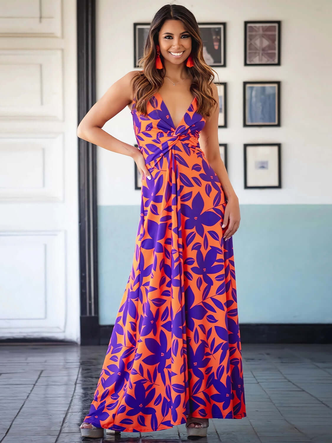 <img src="path-to-image.jpg" alt="Twisted Printed V-Neck Cami Dress - Stylish and vibrant dress." />