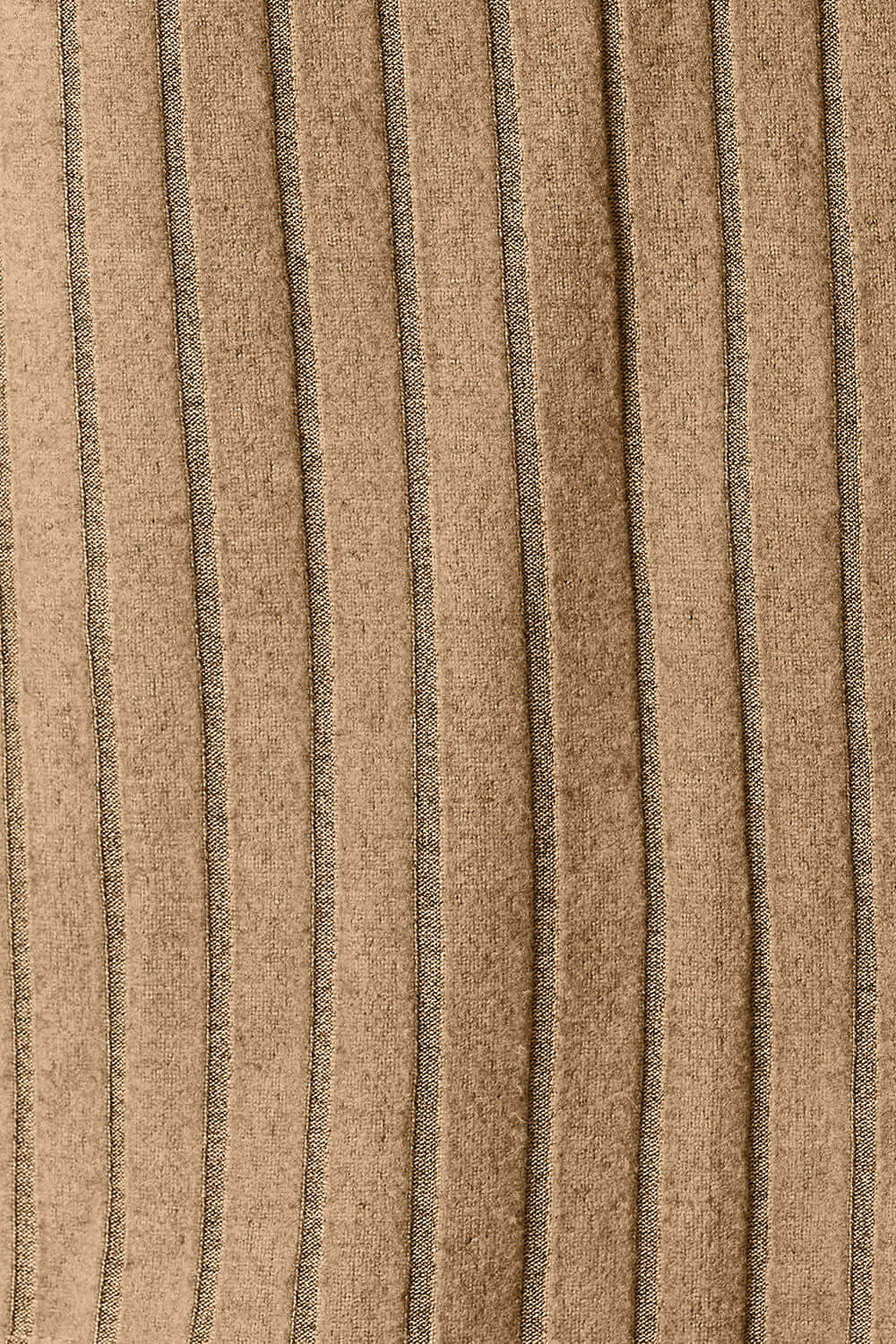 Close-up of textured fabric featuring vertical ribbed lines in a warm tan color.