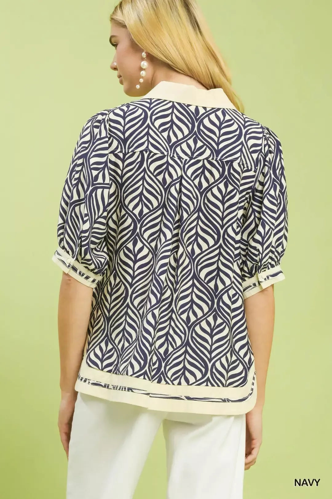 Umgee Geometric Leaf Print Popover Top