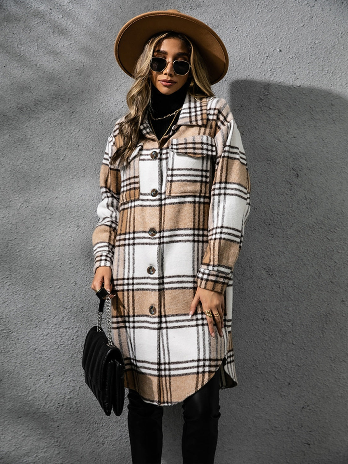 Warm plaid long sleeve coat for autumn