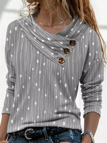 Women's Irregular Collar Printed Long Sleeve Top