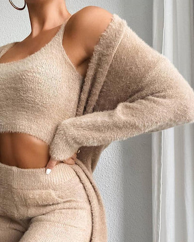 Fluffy Longline Coat Set Warm Cozy Suit Sets - Empire Wardrobe