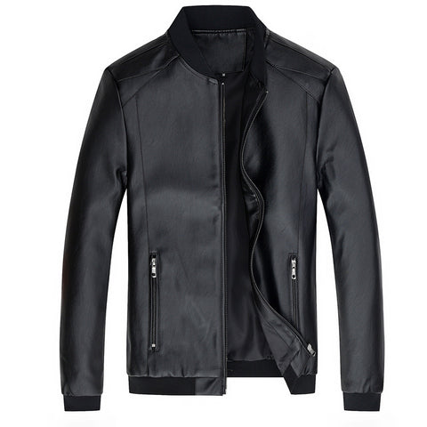 Stand-Up Collar Leather Jacket - Empire Wardrobe