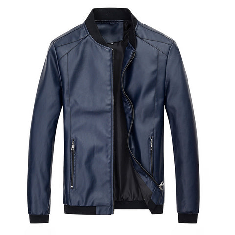 Stand-Up Collar Leather Jacket - Empire Wardrobe