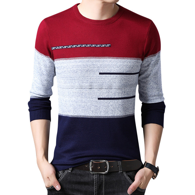 Pullover Round Collar Striped Cotton Sweaters - Empire Wardrobe