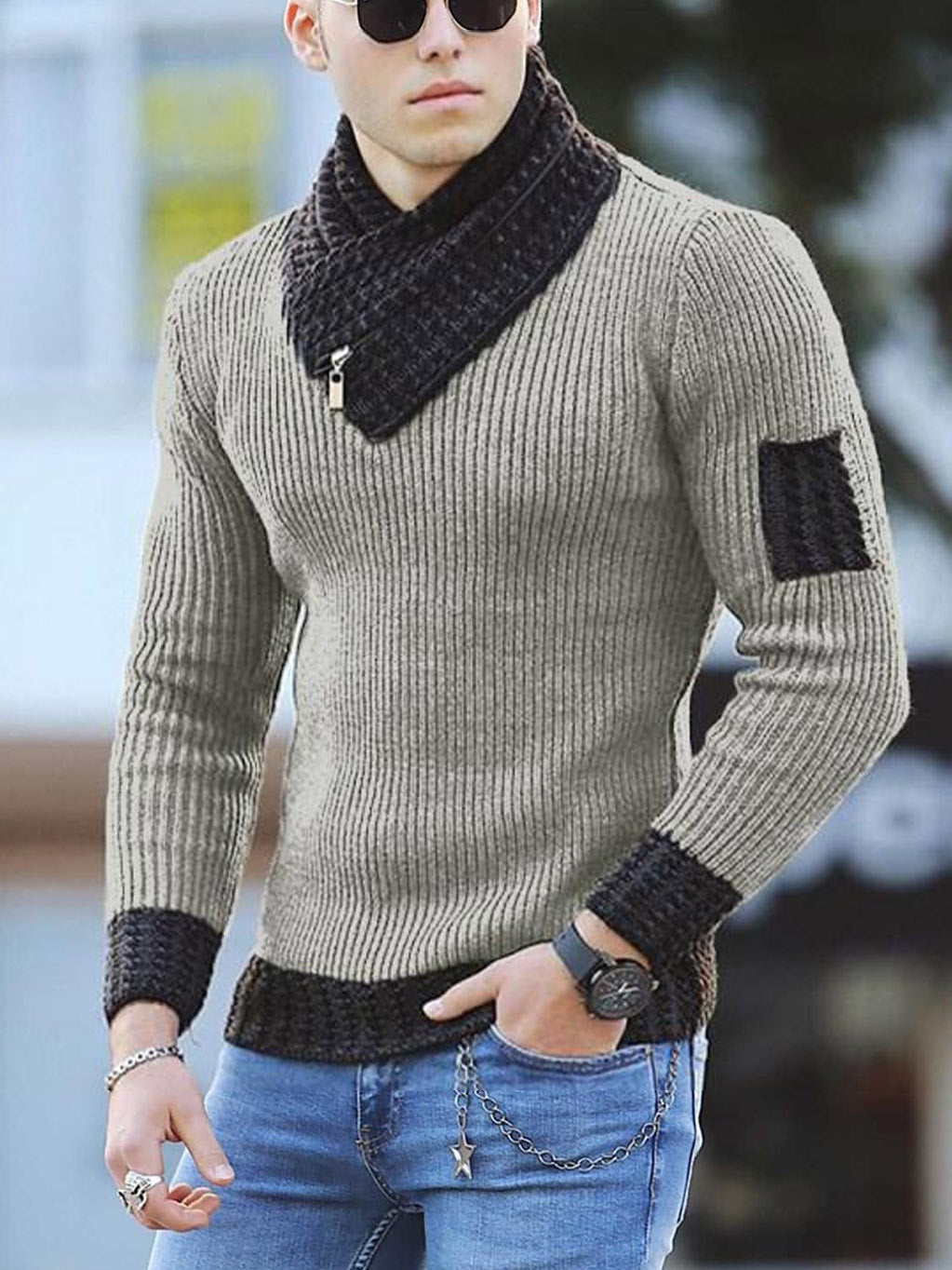 Independent Station Casual Slim Knit Pullover Long-sleeved Scarf Collar Sweater - Empire Wardrobe