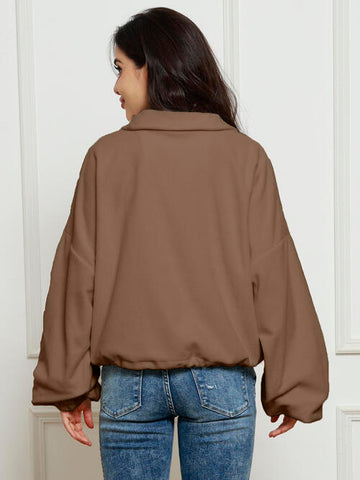 Half-Zip Collared Drop Shoulder Fleece Sweatshirt