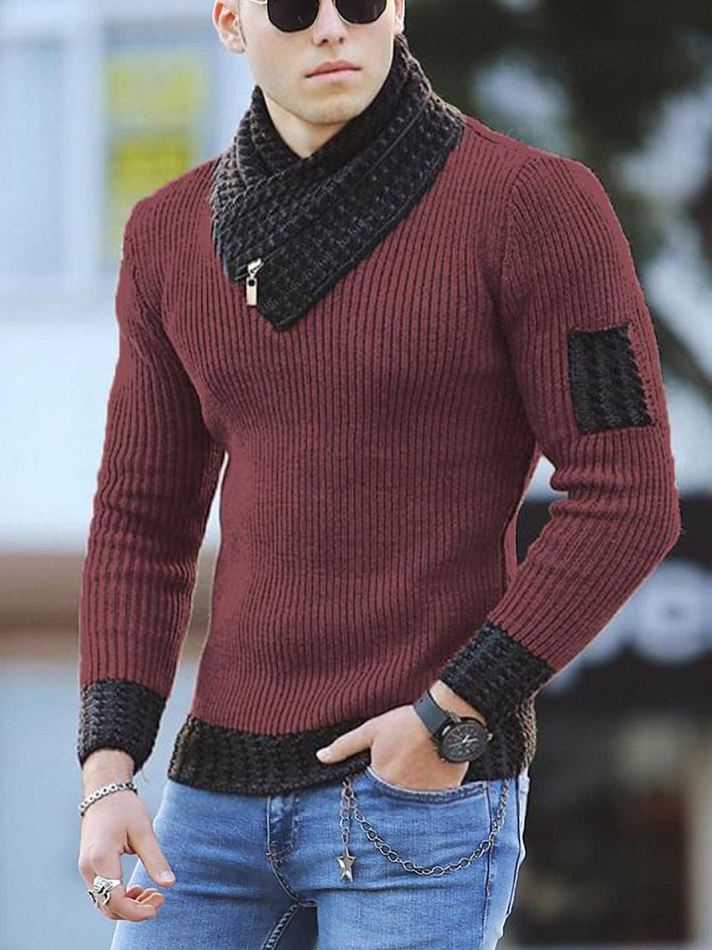 Independent Station Casual Slim Knit Pullover Long-sleeved Scarf Collar Sweater - Empire Wardrobe