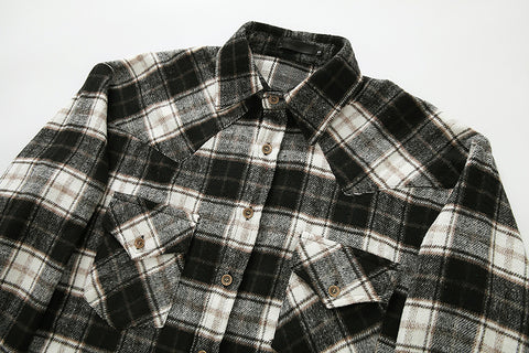Long Sleeve Flannel Plaid Jacket - Empire Wardrobe