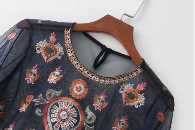 Sheer Mesh Floral Embroidery Top - Empire Wardrobe