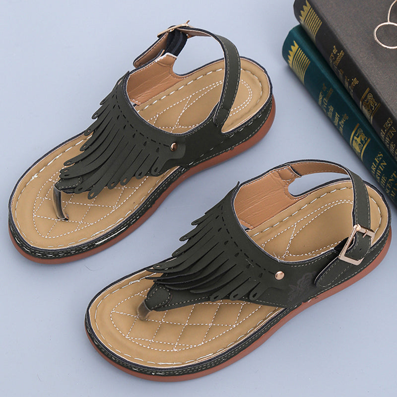 Women's Roman Cutout Thong Wedge Beach Sandals - Empire Wardrobe