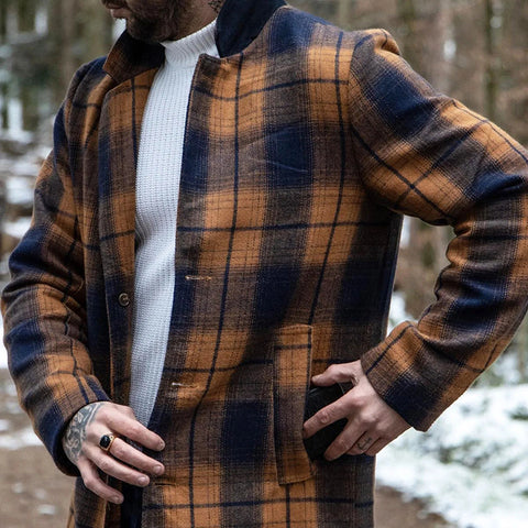 Men's Plaid Fashionable Trench Coat