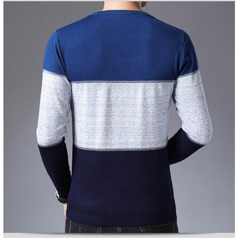 Pullover Round Collar Striped Cotton Sweaters - Empire Wardrobe