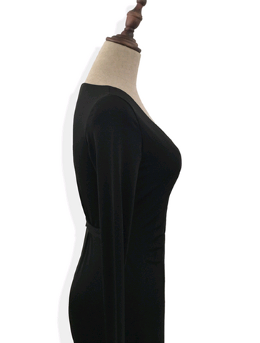 New V-neck Tie Waist Slim Dress - Empire Wardrobe