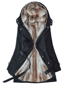 Full size hooded jacket with detachable liner in black, featuring a soft fur interior for warmth and comfort.