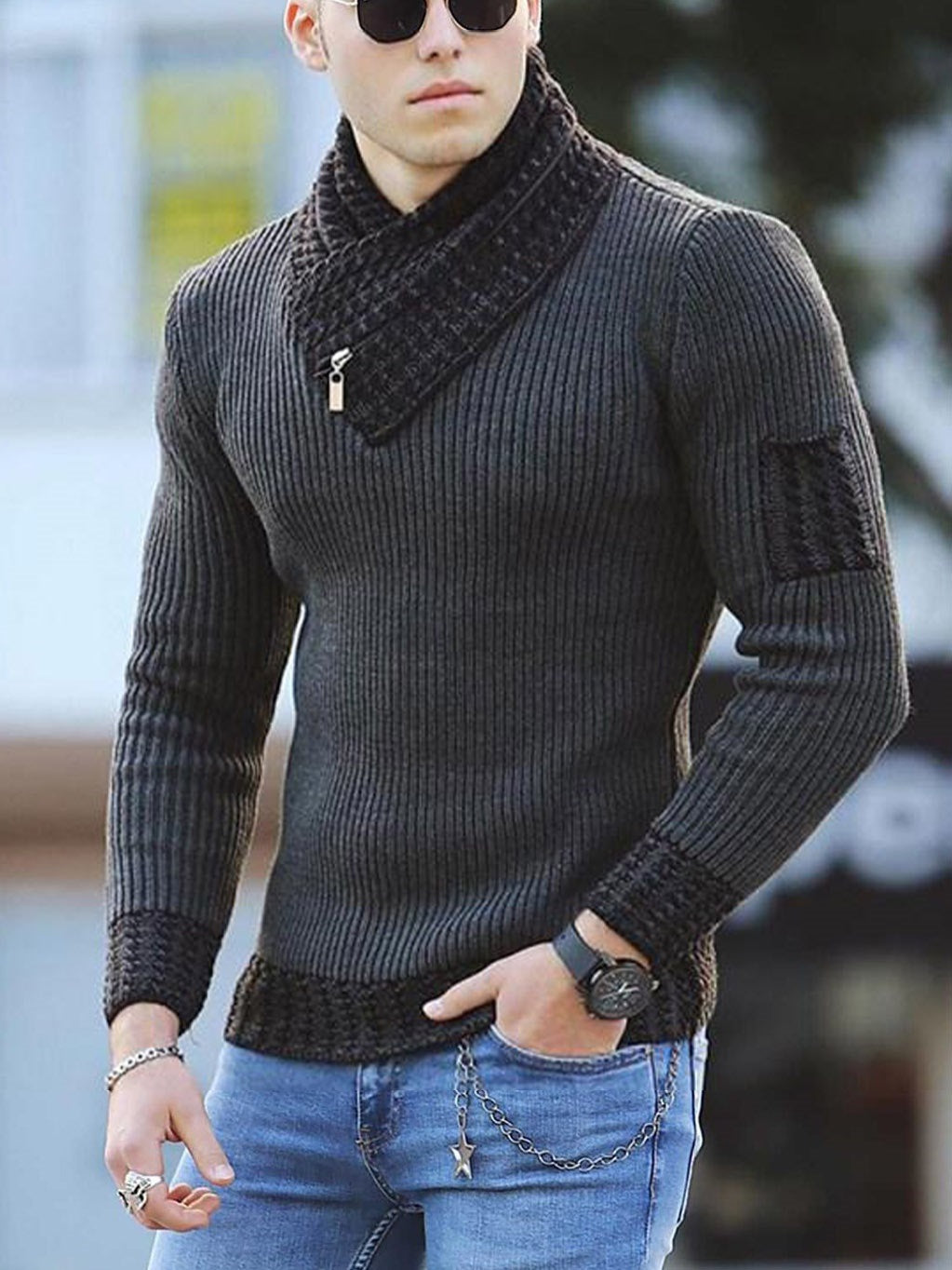 Independent Station Casual Slim Knit Pullover Long-sleeved Scarf Collar Sweater - Empire Wardrobe