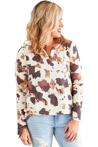 Cow Pattern Half Cardigan Long Sleeved Casual Loose Padded Blouse - Empire Wardrobe
