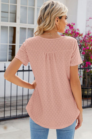 Eyelet Quarter Button Short Sleeve T-Shirt